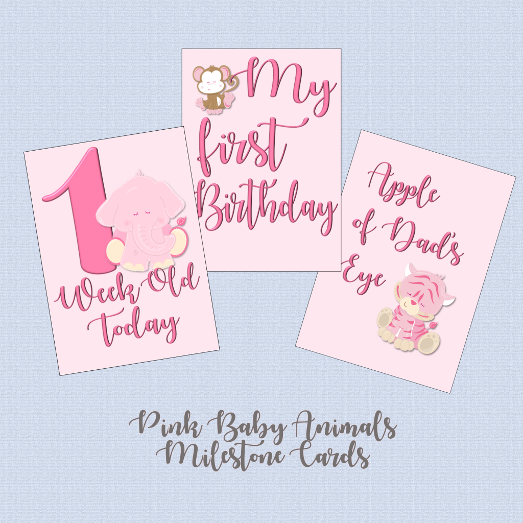 Pink Baby Animals Milestone Cards Marian's Designs
